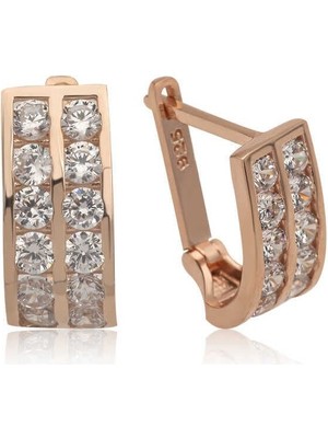 Özcömert Silver Gümüş Çift Sıra Beyaz Taşlı J Kadın Küpe