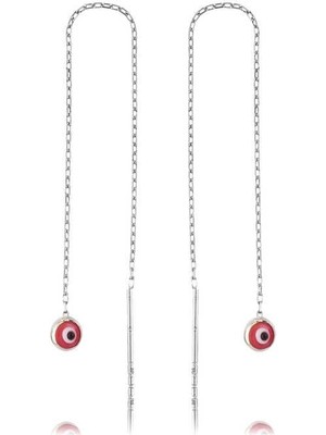 Özcömert Silver Gümüş Zincirli Pembe Nazar Küpe