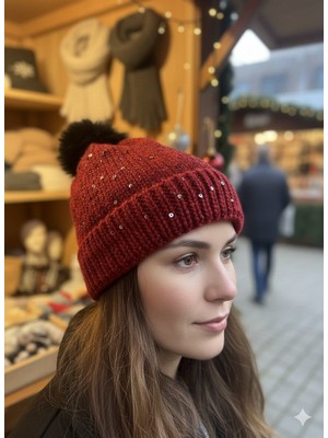 Baykuşca Bordo Pullu, Yünlü, Örgü Bere, Yılbaşı, Hediye