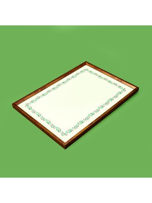 Matmel Deco Dantel Desenli Dekoratif Tepsi - Yeşil / Krem - 28,5X41 cm