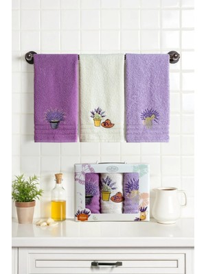 Lavanta Serisi %100 Pamuk 3’lü El Havlusu Seti 30X50 cm – Kutulu Özel Tasarım