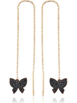 Özcömert Silver Gümüş Kelebek Zincir Küpe