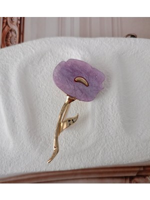LENTE AKSESUAR  Lente Aksesuar Sedefli Çiçek Broş-Gold Renk Lale Kadın Yaka İğnesi