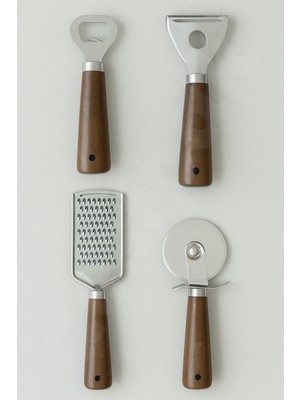 Destpak 4 Adet Akasya Sap Mutfak Seti - Soyacak, Şişe Açacağı, Pizza Kesici, El Rendesi - Zara Model