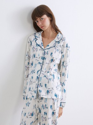 Lc Waikiki Yeni Sezon Gömlek Yaka Yılbaşı Temalı Kadın Pijama Takımı