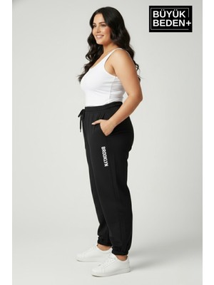 Superlife Kadın Büyük Beden Brooklyn Baskılı Paça Lastikli  Jogger Ince Eşofman Altı  SPR26BEAK951-2