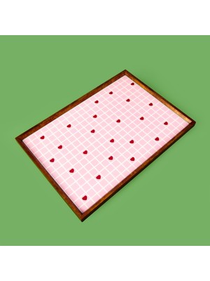 Matmel Deco Kırmızı Kalp Dekoratif Desenli Tepsi - Kırmızı / Pembe - 28,5X41 cm