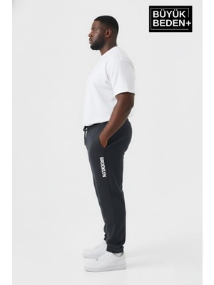Superlife Erkek Büyük Beden Brooklyn Baskılı Paça Lastikli  Jogger Ince Eşofman Altı  SPR26BEA951-2