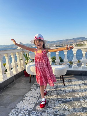 Leona Luxe Pötikareli Şapkalı Elbise Kız Çocuk