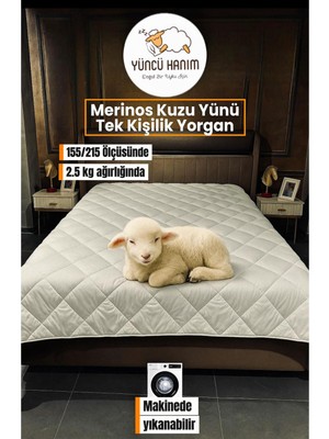 Yumuşak ve Sıcak Tek Kişilik Merinos Kuzu Yünü Yorgan 155X215 cm