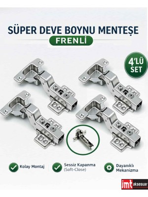 İmt Aksesuar Frenli Pistonlu  Süper Deve Boynu Mobilya Mutfak Dolap Kapağı Menteşesi (4 Adet)
