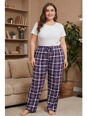 Morro Kadın Battal Boy Süet Desenli Pijama Altı Beli Ipli Lastikli Rahat Kesim Büyük Beden Ev Giyim Pijama Altı