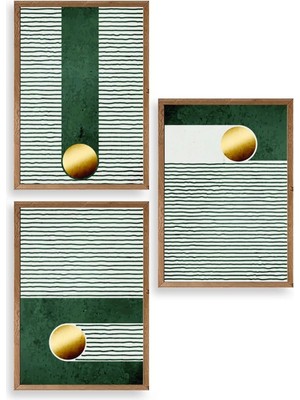 Buffer Yuvarlak Top Desenli Üçlü Ahşap Çerçeveli Tablo