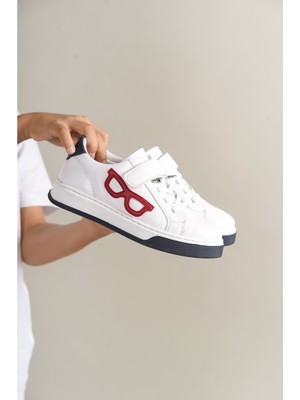 Fantastik Store 1011 - Glasses-X Çocuk Ayakkabı Beyaz Kırmızı Lacivert