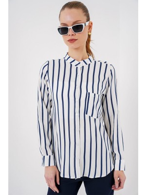 Uzun Kollu Çizgili Gömlek 20283 - B.lacivert