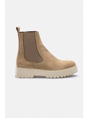  Rujo Bej Hakiki Deri Lastikli Chelsea Kadın Bot