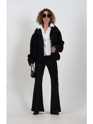 Zelish My Sister Siyah Simli Gümüş Droplu Beli Lastikli Pantolon