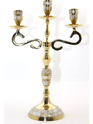 Mulvxkrg KRG02 Pirinç Sedefli 3'lü Şamdan Model 3 (Mulvix)