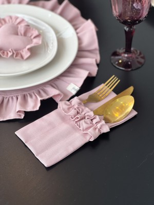 Rosy Fırfırlı 3 Bölmeli Çatal-Kaşık-Bıçak Kılıfı 6lı