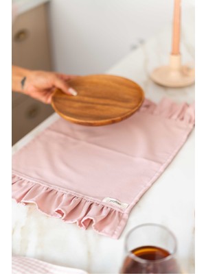 4lü %100 Dak Keten Fırfır Detaylı Amerikan Servis/ Supla Pembe