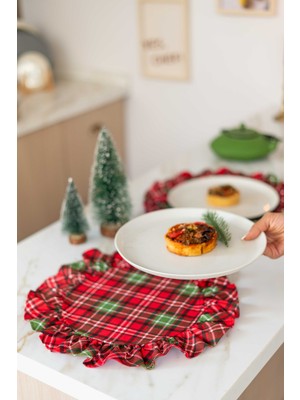 4lü Ekose Kumaş Yuvarlak Fırfır Detaylı Amerikan Servis / Supla