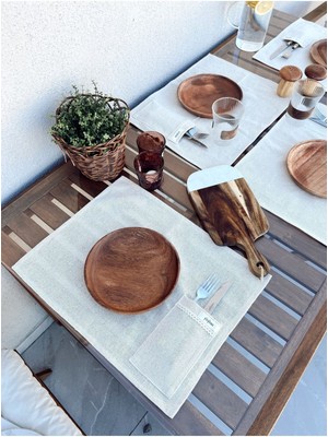 4lü %100 Ham Keten Kaşıklık Detaylı Amerikan Servis/ Supla