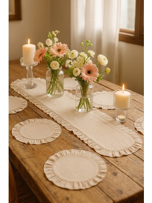 Fırfırlı Runner ve Supla Takımı, 7 Parça, 150X50 Cm, Şık Masa Hazırlama Seti