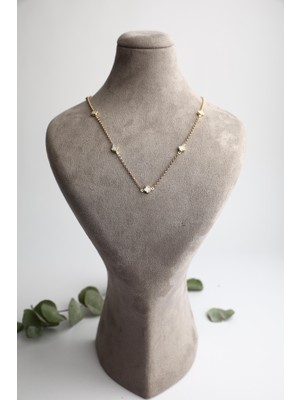 Narin Mücevherat Nar-In Altın Mücevherat Beyaz Yonca Figürlü Altın Kolye