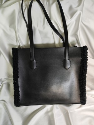 Leaf Accessory  Büyük Boy Çanta, Fermuarlı, Elde ve Omuz Askılı, Siyah