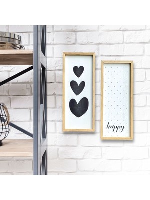 Buffer Üçlü Kalp ve Benekli Happy Ahşap Çerçeve Çocuk Odası