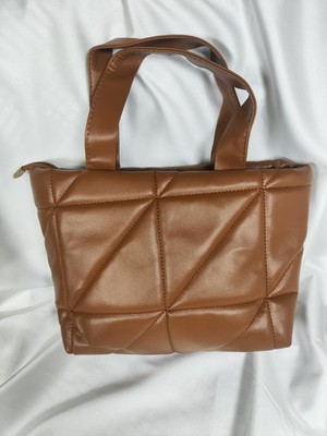 Leaf Accessory  Büyük Boy Kapitone Çanta, Fermuarlı, Elde ve Omuz Askılı, Taba