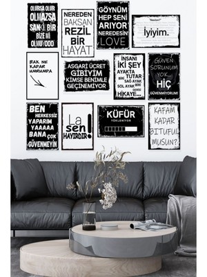 Buffer Sözler Temalı 12 Parça Ahşap Poster Tablo Duvar Dekoru