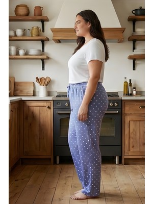 Morro Kadın Battal Boy Süet Desenli Pijama Altı Beli Ipli Lastikli Rahat Kesim Büyük Beden Ev Giyim Pijama Altı