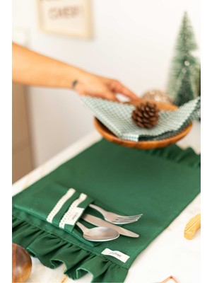 6lı %100 Dak Keten Fırfır Detaylı Amerikan Servis/ Supla Yeşil