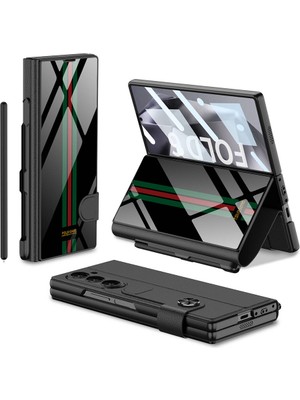 Zore ​galaxy Z Fold 6 Kılıf Kamera Korumalı Kartlıklı Kalem Bölmeli Msra Kıpta Çizgili Droga Kılıf-Yeşil