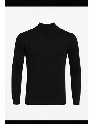 Alpotekno Erkek Siyah Yarım Balıkçı Yaka Triko Kazak – Slim Fit, Yumuşak Dokulu, Kışlık Rahat Kazak