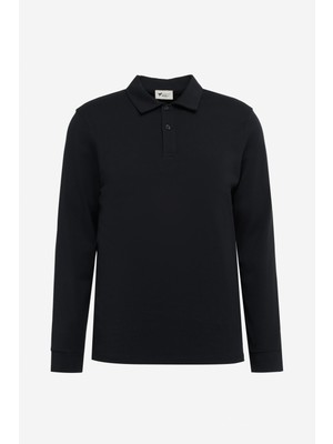 Pamuklu Slim Fit Dar Kesim Polo Yaka Uzun Kollu Esnek Tişört