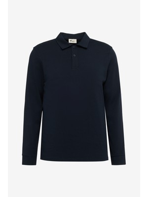 Pamuklu Slim Fit Dar Kesim Polo Yaka Uzun Kollu Esnek Tişört