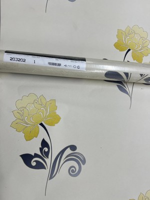 Teodora Krem Sarı Çiçek Desen Duvar Kağıdı 2032021