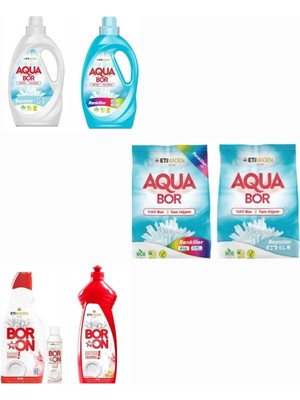 Boron Doğal Mineralli Çamaşır Deterjanı Aquabor Renkli ve Beyazlar Için 146 Yıkama+ Bulaşık Deterjanı