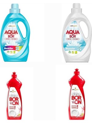 Boron Aquabor Sıvı Çamaşır Deterjanı Renkli ve Beyazlar Için 66 Yıkama + Bulaşık Deterjanı 2 Adet Tm