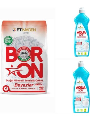 Boron Toz Deterjan Beyazlar Için 4 kg 26 Yıkama +2 Adet Aquabor Bulaşık Deterjanı