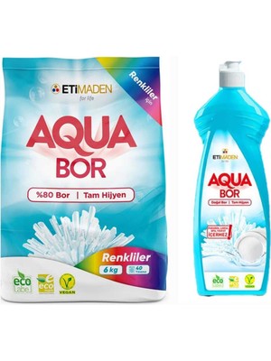 Boron Aquabor Çamaşır Deterjanı Renkliler Için 6 kg 40 Yıkama+ 1 Adet Aquabor Bulaşık Deterjanı