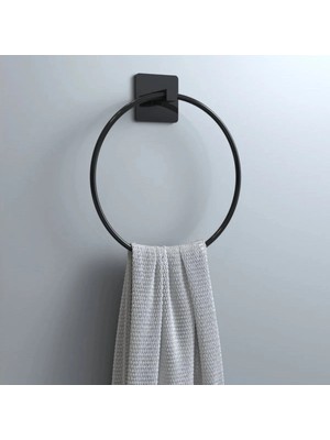 AyrStore Kendiliğinden Yapışkanlı Siyah Paslanmaz Metal Yuvarlak Havluluk