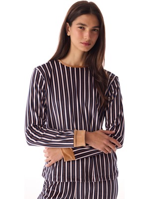 Penti Lacivert  Çizgili Termal Etkili Pijama Üstü