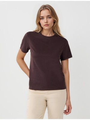 Jimmy Key Kahverengi Bisiklet Yaka Kısa Kollu Örme Modal Tişört