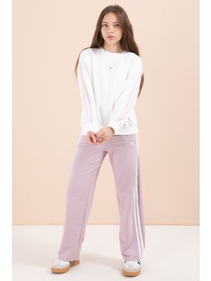 Cansın Mini Gül Kurusu Şerit Detaylı Geniş Paça Nakışlı Kız Oversize Eşofman Takımı 23458