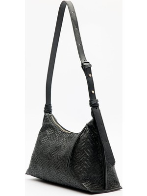 Manuka Dokulu Deri Omuz Çantası Siyah