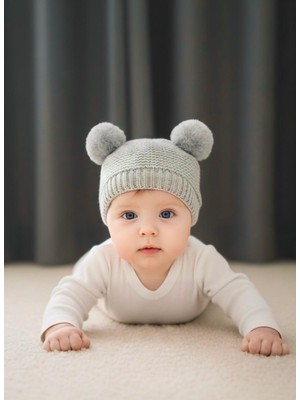 Livona Store 0-3 Yaş Çift Ponponlu Kışlık Triko Bebek Bere – Ultra Yumuşak, Fotoğraflık Tatlış Model