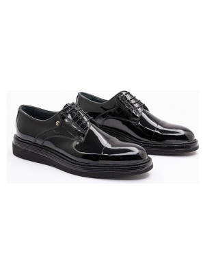 029/1 Erkek Siyah Rugan Kalın Poli Tabanlı Klasik Ayakkabı